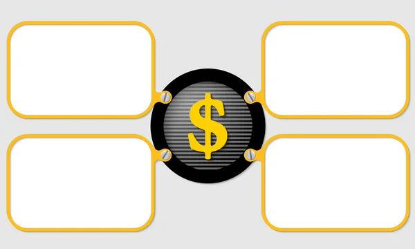 Quattro cornice gialla per testo con simbolo dollaro — Vettoriale Stock