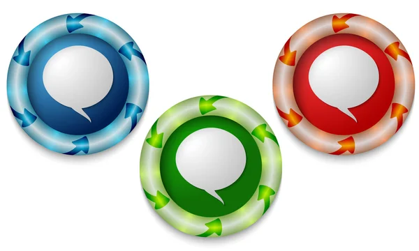 Trois icônes avec rétro-éclairage couleur et bulle vocale — Image vectorielle