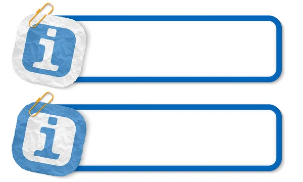Molduras azuis com textura de papel amassado e símbolo info — Vetor de Stock