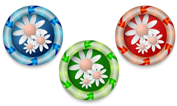 Tre icone con retroilluminazione a colori e fiori — Vettoriale Stock