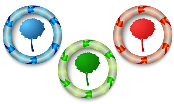 Três ícones com cor de volta luz e símbolo de árvore — Vetor de Stock