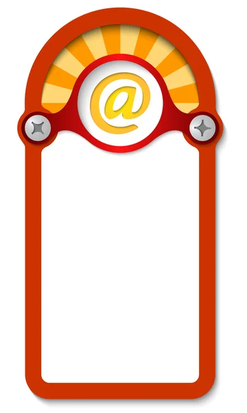 Caja vertical roja para cualquier texto con icono de correo electrónico — Vector de stock