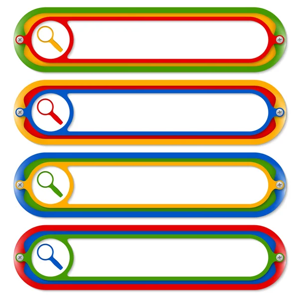Vier gekleurde frames voor alle tekst met Vergrootglas — Stockvector