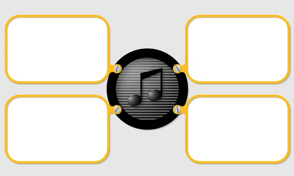 Vier gele frame voor tekst met muziek pictogram — Stockvector
