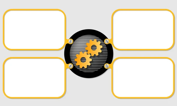 Vier gelbe Rahmen für Text mit Zahnrädern — Stockvektor