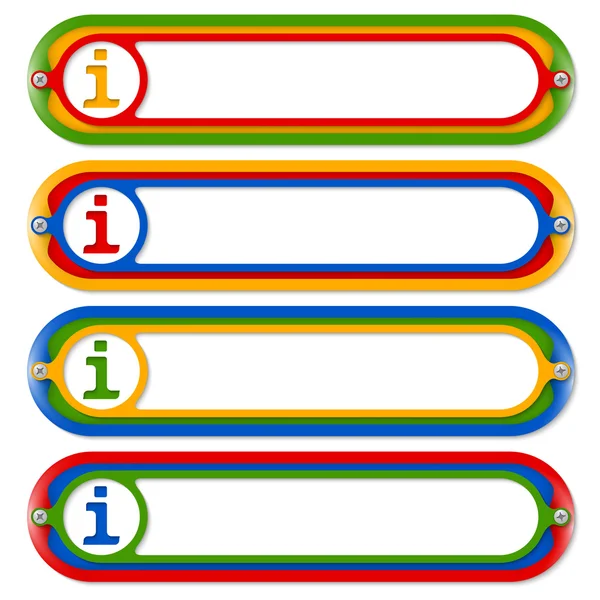 Cuatro marcos de colores para cualquier texto con símbolo de información — Archivo Imágenes Vectoriales