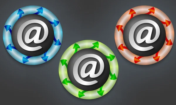 Iconos con luz de fondo de color e icono de correo electrónico — Vector de stock