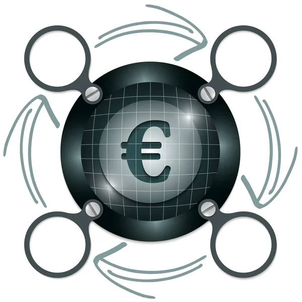 Ciemne okrągłe ramki tekstu ze strzałkami i euro symbol — Wektor stockowy