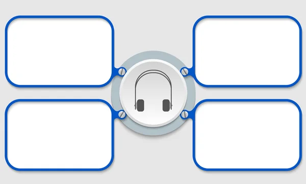 Cztery niebieskie ramki tekstu ze słuchawkami — Wektor stockowy