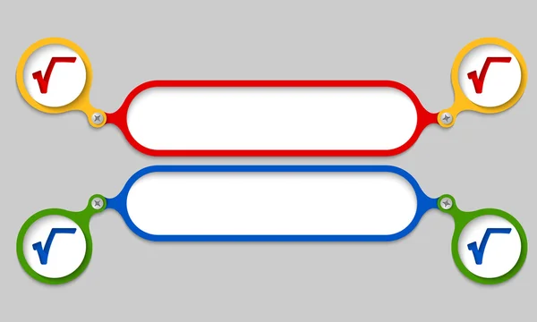 Cadres colorés reliés par un symbole de boulon et de radix — Image vectorielle