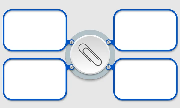 Τέσσερις μπλε πλαίσιο για κείμενο και συνδετήρα — Διανυσματικό Αρχείο