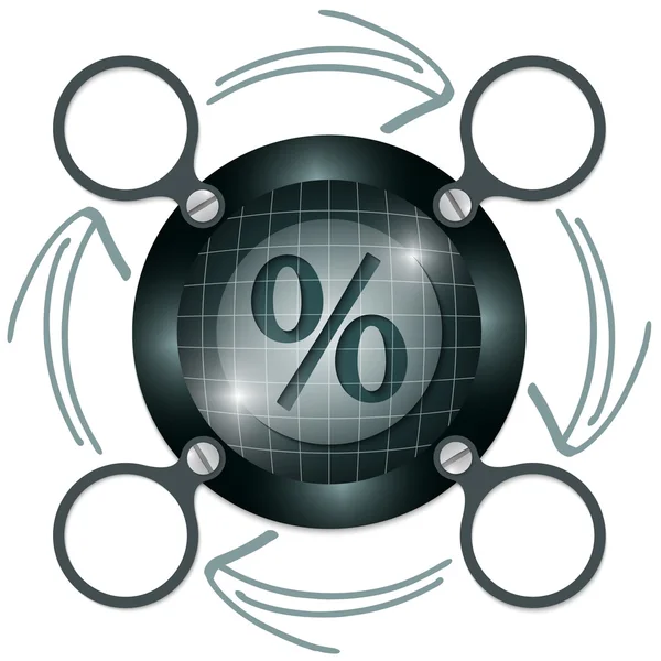 Donkere circulaire frame voor tekst met pijlen en procent symbool — Stockvector