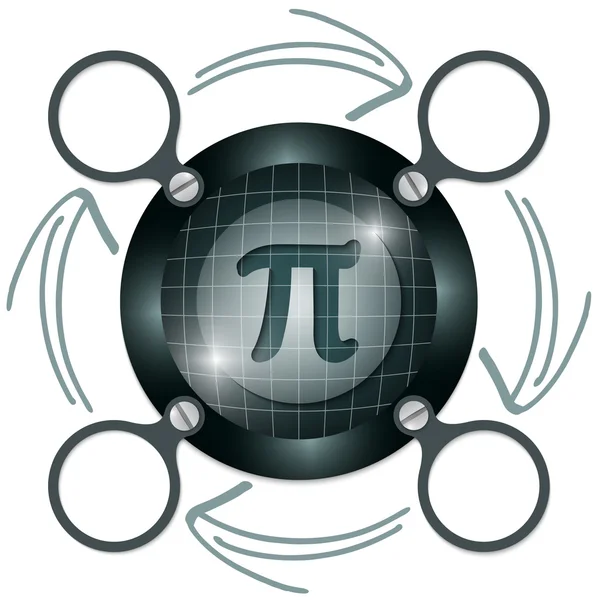 Donkere circulaire frame voor tekst met pijlen en pi-symbool — Stockvector