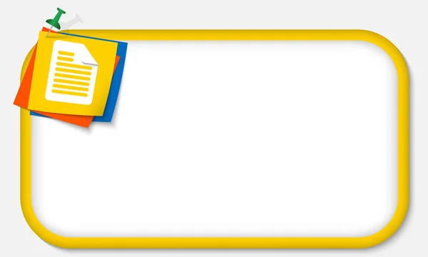 Cadre jaune avec broche poussoir et icône de document — Image vectorielle
