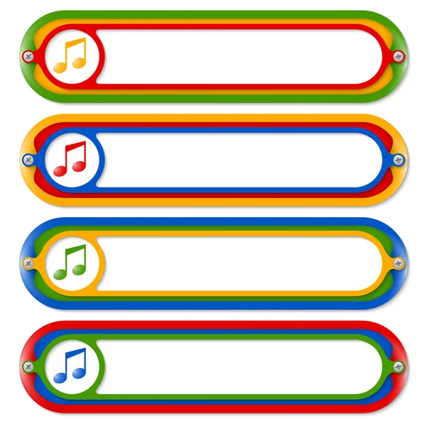 Vier gekleurde frames voor elk pictogram tekst en muziek — Stockvector