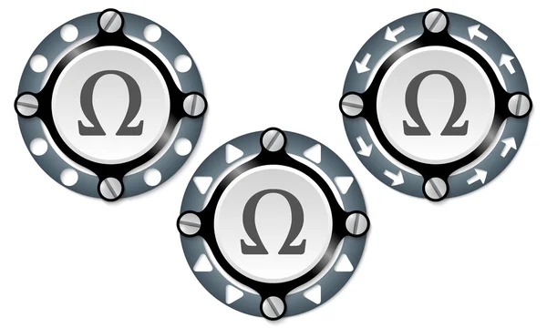 Set aus drei Ikonen mit perforiertem Ring und Omega — Stockvektor
