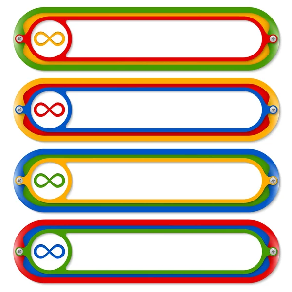 Vier farbige Rahmen für beliebigen Text und Unendlichkeitssymbol — Stockvektor