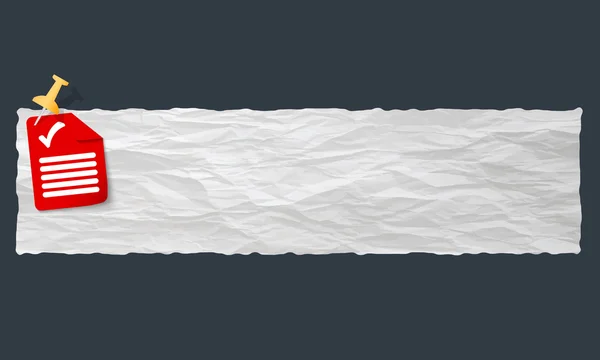 Banner con papel arrugado y casilla de verificación — Vector de stock