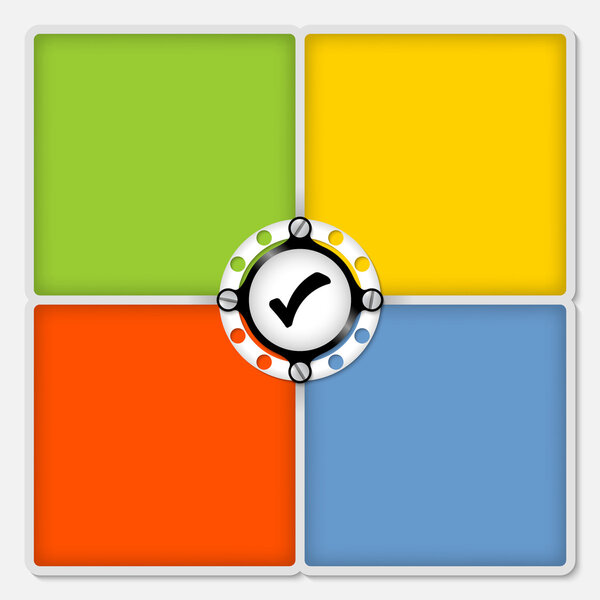четыре цветные рамки для белого текста и флажок
