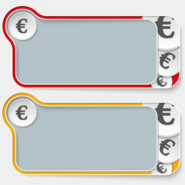 Conjunto de dos cuadros de texto abstractos y símbolo del euro — Vector de stock