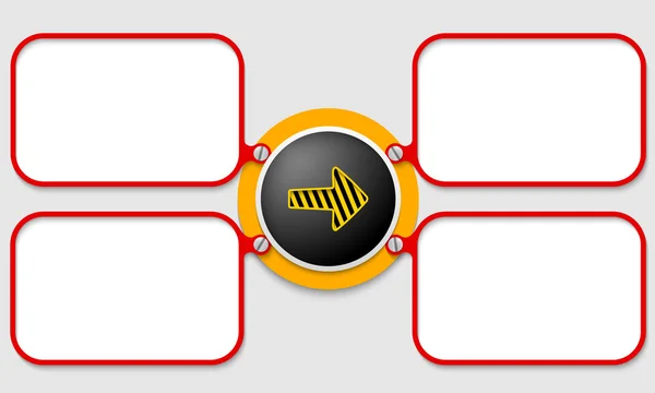 Vier rote Rahmen für Text und Pfeil — Stockvektor