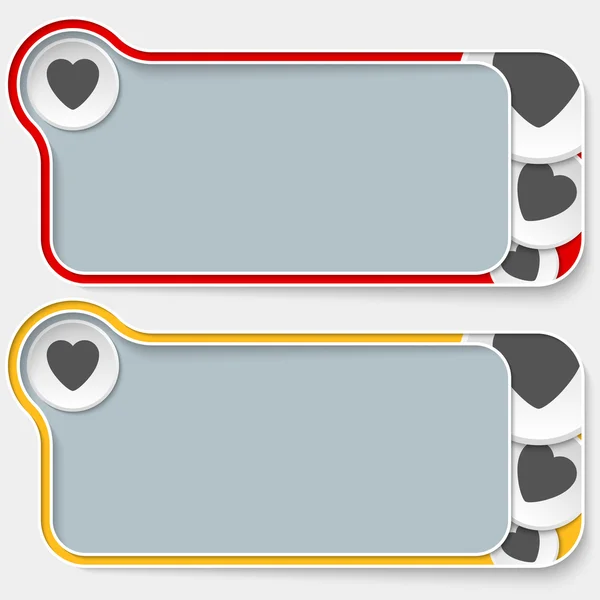 दोन गोषवारा मजकूर बॉक्स आणि हृदय प्रतीक संच — स्टॉक व्हेक्टर