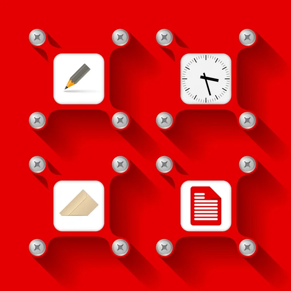 Four red  objects with screws and icons — Stock Vector