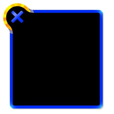 Sarı köşe ve çarpma sembolü ile mavi çerçeve