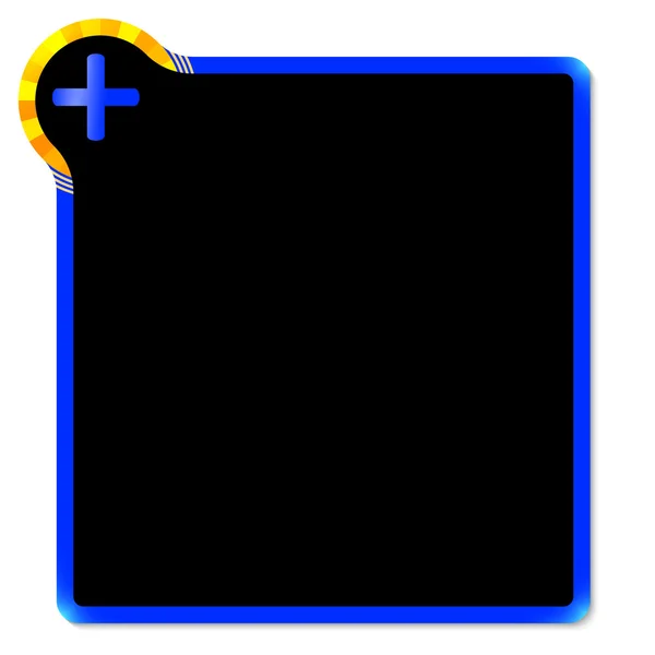 Cornice blu con angolo giallo e simbolo plus — Vettoriale Stock