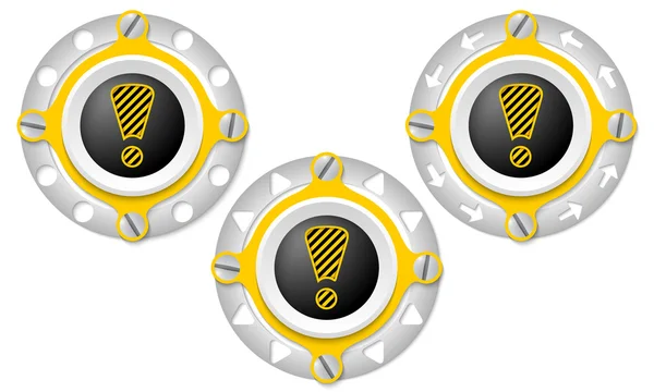 Set di tre icone con anello traforato e punto esclamativo — Vettoriale Stock