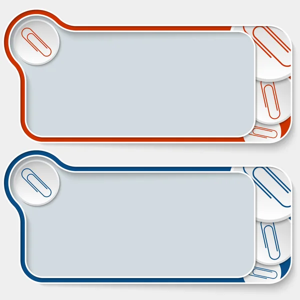 Set of two abstract text boxes and paper clip — Stock Vector