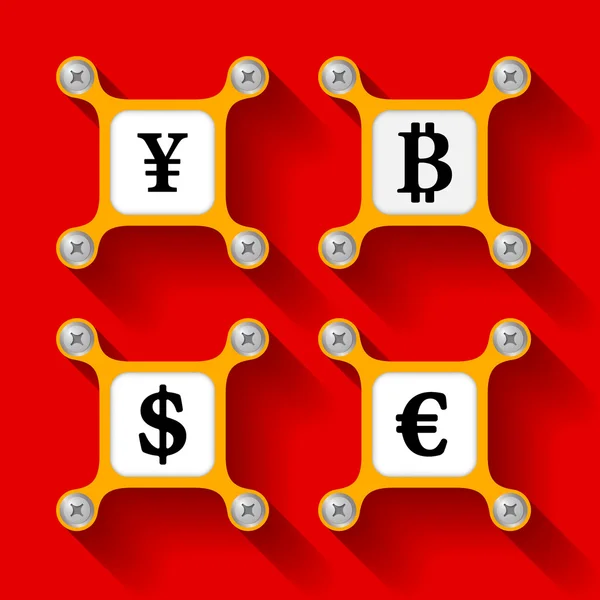 Abstract yellow objects and screws and currency symbols — Stock Vector