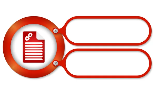 Marcos rojos e icono de documento y ruedas dentadas — Vector de stock