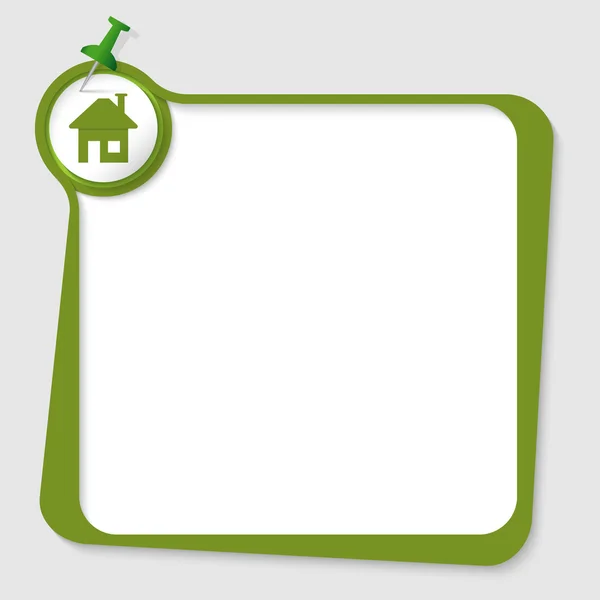 Caja de texto verde con pulsador e icono de inicio — Vector de stock