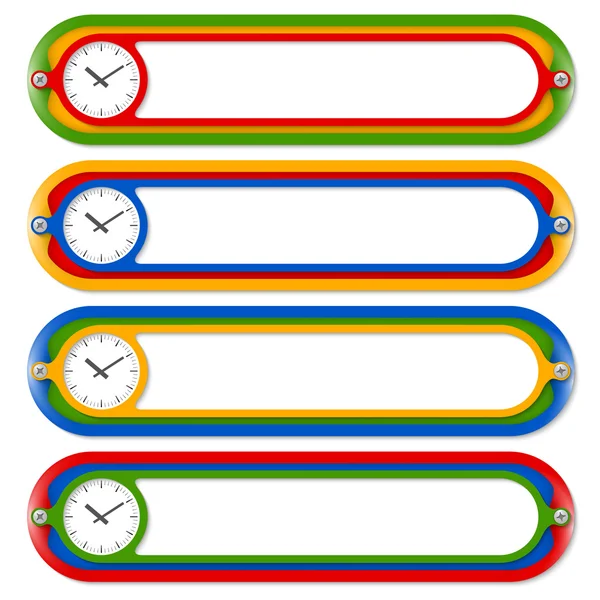 Čtyři barevné rámečky pro text s hodinky — Stockový vektor