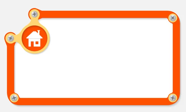 Marco naranja para texto con tornillos y símbolo de inicio — Vector de stock