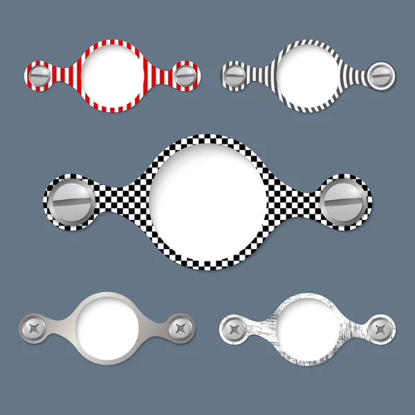 Vijf abstracte objecten met patroon en met schroeven — Stockvector