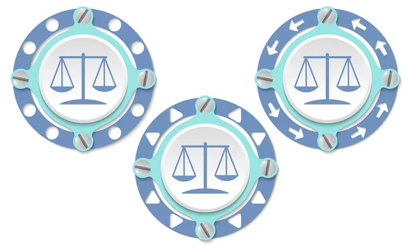 Set aus drei Symbolen mit perforiertem Ring und Gesetzessymbol — Stockvektor
