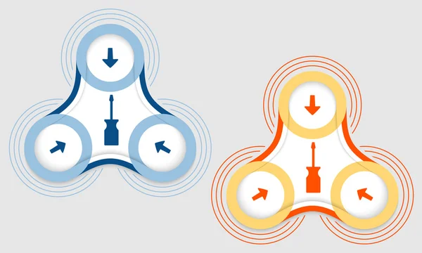 Deux objets vectoriels et un symbole de tournevis — Image vectorielle