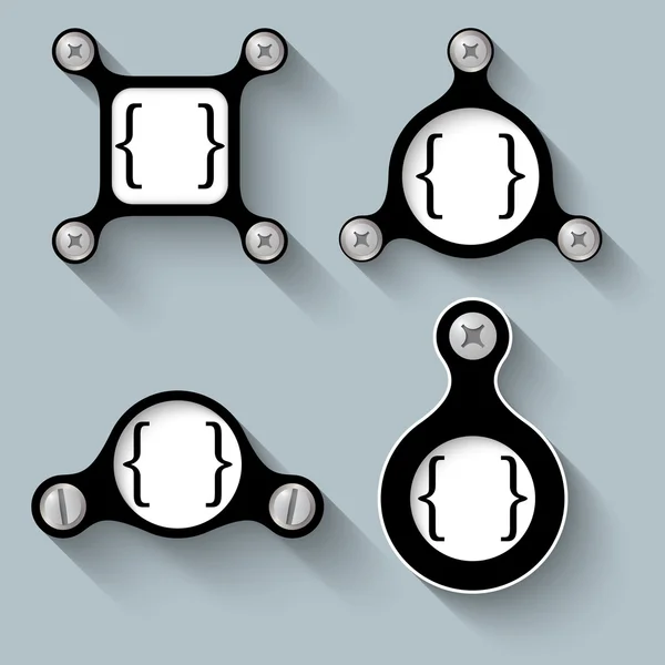 Objetos y tornillos negros abstractos y soportes de acuarela — Vector de stock