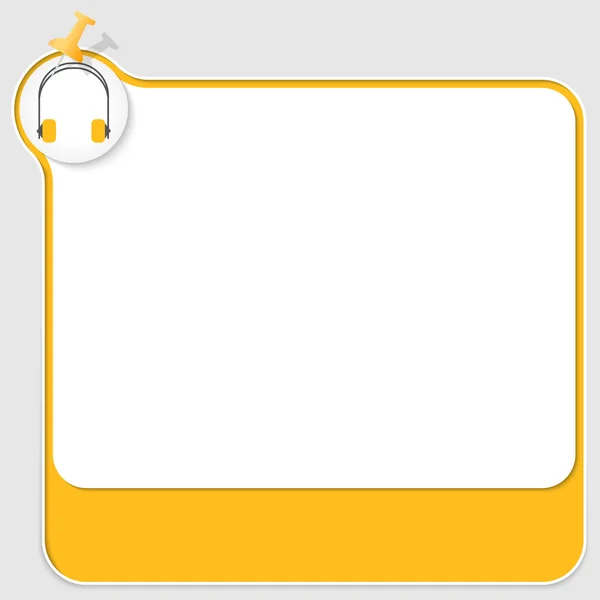 Caja de texto amarillo con pulsador y auriculares — Vector de stock