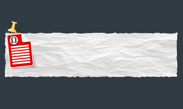 Banner met verfrommeld papier en omega symbool — Stockvector