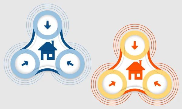 Deux objets vectoriels et le symbole de la maison colorée — Image vectorielle