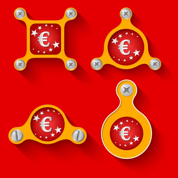 Objetos y tornillos amarillos abstractos y símbolo del euro — Vector de stock