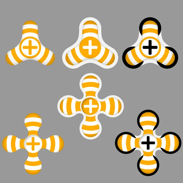 Icônes abstraites jaunes et blanches et symbole plus — Image vectorielle