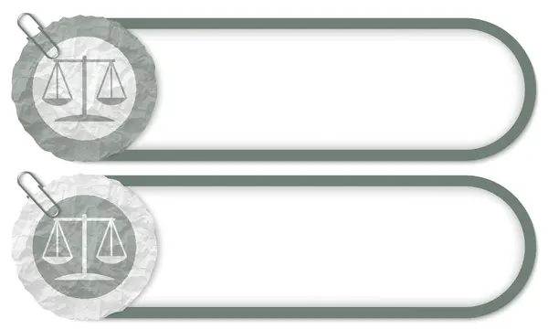 Due pulsanti con texture carta accartocciata e simbolo della legge — Vettoriale Stock