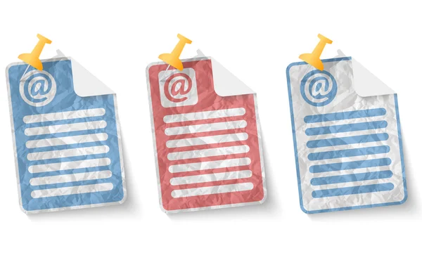Buruşuk kağıt ve e-posta simgesi olan belge — Stok Vektör
