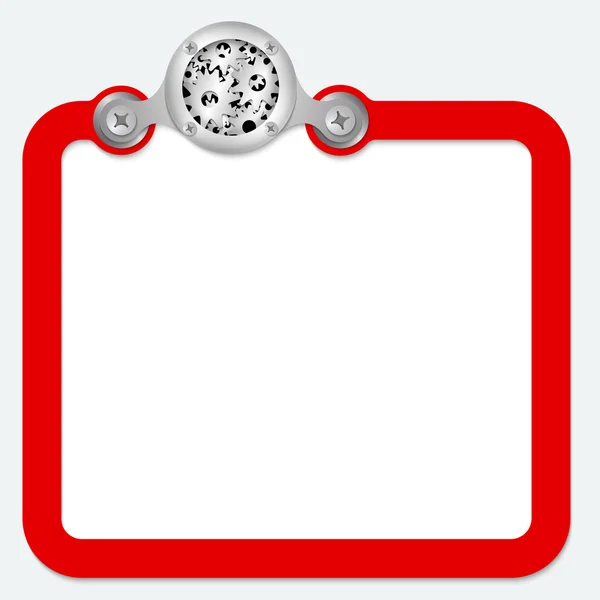 Marco rojo para texto y ruedas dentadas blancas — Vector de stock