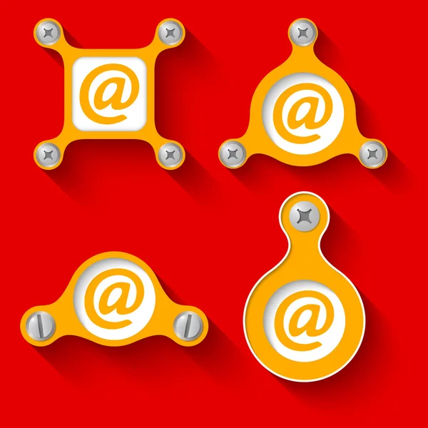 Objetos amarelos abstratos e parafusos e ícone de e-mail — Vetor de Stock