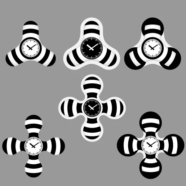Abstracte zwarte en witte pictogrammen en horloges — Stockvector